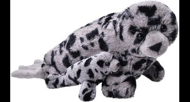 Pluche knuffel dieren familie grijze zeehonden 36 cm. Wildlife speelgoed beesten - Moeder met kind/baby setje