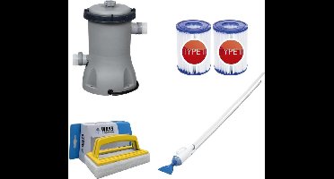 Bestway - Zwembadstofzuiger AquaCrawl & Filterpomp 2006 L/u & 2 Filters Type II & WAYS Scrubborstel