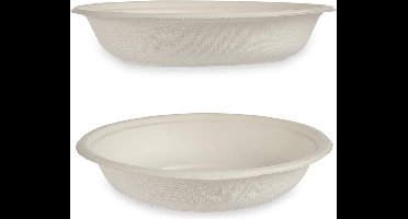 Kinvara Wegwerp diepe bordjes 4x stuks - 750 ml - composteerbaar suikerriet - verjaardag feest/BBQ borden