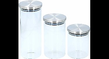 Set van 3x stuks glazen snoeppotten / voorraadpotten - 650 ml - 950 ml - 1400 ml - Voorraadbussen set met deksel
