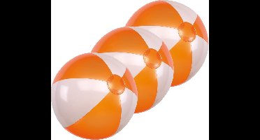 Opblaasbare speelgoed strandbal - 5x - oranje/wit - dia 28 cm - Strandballen - Buiten speelgoed - Strand speelgoed - PVC