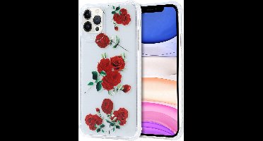 Siliconen Hoesje met bloemenprint Geschikt voor iPhone 12 Pro Max Rozen Transparant
