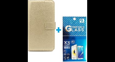 Portemonnee Bookcase Hoesje + 2 Pack Glas Geschikt voor: Samsung Galaxy S6 Edge - goud