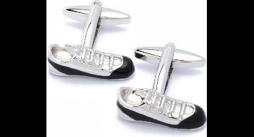 Manchetknopen - Schoenen Zilver met Zwart Emaille