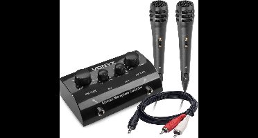 Karaoke set - Vonyx AV430B - Microfoons, mixer en kabel voor telefoon, tablet of laptop - Maak van je eigen stereo set een karaoke set! - Zwart