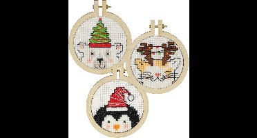 Pako compleet kerst borduurpakket - drie leuke kersthangers voor in de kerstboom - leuk om zelf te borduren - 205.063 -DIY kit