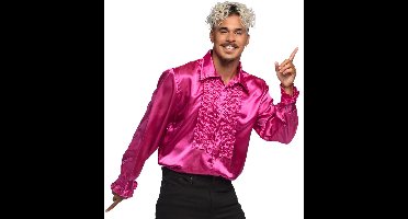 Boland Disco shirt - roze - met ruffles - polyester - party overhemd - disco/seventies L
