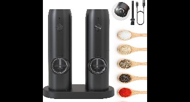 MERTTURM Rechargeable Electric Pepper Mill, Automatic Pepper and Salt Mill with LED White Light, One Hand Operation, Adjustable Coardeness, Refillable and Portable for Kitchen, Restaurant, Camping
