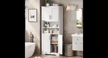 Badkamerkast – Opbergkast – Kolomkast – Hoge Kast – Wastafelonderkast – 170 cm Hoog – MDF Hout Material – Verstelbare Planken – Vrijstaand