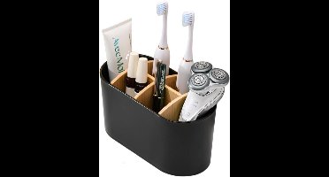 Tandenborstelhouder met Bamboe Scheidingswanden - Multifunctionele Opbergpot voor Elektrische Tandenborstels en Badkameraccessoires (Zwart)