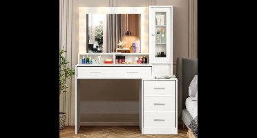 Bureau – Werkplek – Bureautafel – Computertafel – Meubel – Modern Design – 5 Lades & Spiegel – Glazen Blad 101x40x143 cm