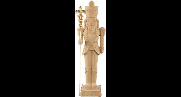 PTMD Kerst Notenkraker XL - beige flocking finish - nutcracker statue 100 cm hoog