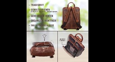 Middelgrote leren rugzak voor dames met veel vakken, handgemaakt en elegant voor 14 inch laptops