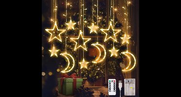 OVOISSTIY Lichtketting met Ramadan, 3,5 m, 120 Leds, Stergordijn, 8 Modi, USB/Batterij, Lichtketting, Raam Voor Feestjes, Terras, Ramadan