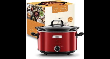 RVV® Slowcooker met Timer - Crockpot - Stoompot - Inclusief Warmhoudfunctie - Rood - 24cm x 21cm x 33cm