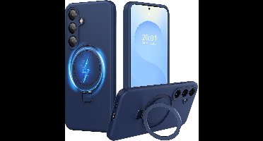 Hoesje Geschikt voor Samsung S25 FE hoesje zacht siliconen Navy - Liquid Backcover ring hoesje Geschikt voor Magsafe