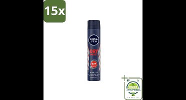 15 x NIVEA MEN – Anti-transpirant spray – Dry Impact – 200 ml - Grootverpakking - Anti-transpirant Spray - Zweet En Geur - 72u Bescherming - Zweetvorming - Geurvermindering