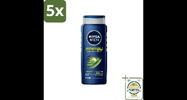 5 x NIVEA MEN - Douchegel - Energy - 500 ml - Grootverpakking - Douchegel Mannen - Energieboost - Mintextract - 3-in-1 Douchegel - Frisheid