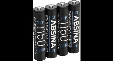 Absina Oplaadbare AAA batterij (potlood) NiMH 1.2 V 4 stuk(s)