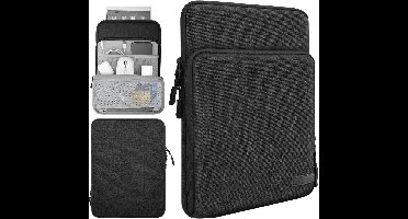 Tablet Sleeve Tas met Opbergvakken voor 8-9 Inch Tablets - Geschikt voor iPad Mini, Galaxy Tab A7 Lite - Zwart & Grijs - Beschermhoes met Rits - Handige Draagtas