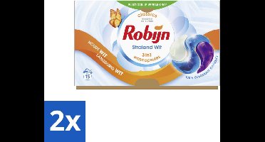 2 x Robijn - 3-in-1 Stralend Wit - Wascapsules - 15 Wasbeurten - Witte Was - Wascapsules - Wasmiddel - Vlekken Verwijderen - Frisse Geur