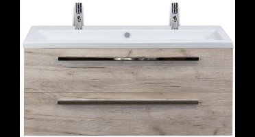 Seville Badmeubelset 120 cm - 2 Laden Craft Oak - Wastafel Djazz Enkel 2 Kraangaten