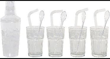 ITEM Cocktailshaker set - 13-delig - glas - 4 bekers - 4 rietjes - 4 roerlepels