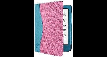 Hoesje Geschikt voor Kobo Clara 2E Jeans Sleepcover - Book Case Hoes Cover - Turquoise / Roze - ereader hoesje - cover
