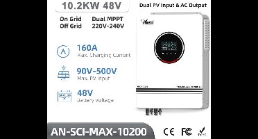 Hybride Solar Inverter – Zonne-Omvormer – Off-Grid Omvormer – Pure Sinus Omvormer – Mppt Solar Charger – 10,2 KW Met WiFi – 230VAC Pure Sinusgolf Output