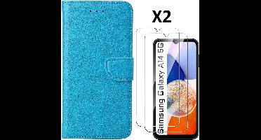 Hoesje Geschikt Voor Samsung Galaxy A14 5G /4G Hoesje met Pasjeshouder - bookcase Portemonnee – Met 2x Screenprotector / gehard glas – Blauw