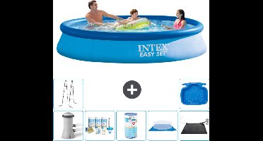 Intex Rond Opblaasbaar Easy Set Zwembad - 366 x 76 cm - Blauw - Inclusief Pomp Onderhoudspakket - Filter - Grondzeil - Solar Mat - Ladder - Voetenbad