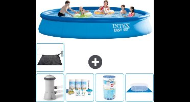 Intex Rond Opblaasbaar Easy Set Zwembad - 457 x 84 cm - Blauw - Inclusief Pomp Onderhoudspakket - Filter - Grondzeil - Solar Mat