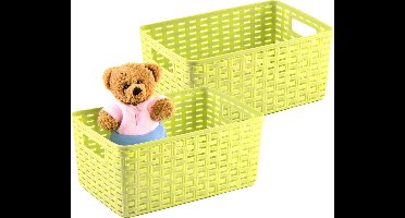 Plasticforte Opbergmand - 2x - Kastmand - rotan kunststof - limegroen - 6 Liter - 19 x 29 x 13 cm