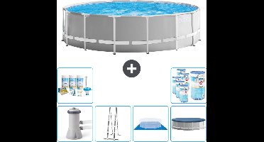 Intex Rond Prism Frame Zwembad - 457 x 122 cm - Grijs - Inclusief Pomp - Ladder - Grondzeil - Afdekzeil Onderhoudspakket - Filters