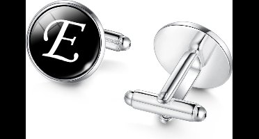 Manchetknopen - Letters Initialen Letter E Zilver Zwart