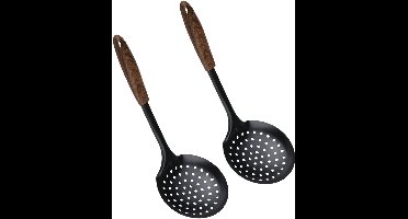 Alpina Keukengerei schuimspaan opscheplepel - 2x - zwart - kunststof en metaal - 30 x 10 cm - groente lepels