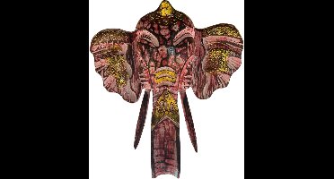 Balinees Olifanten Hoofd - Rood - 25cm - Muurdecoratie