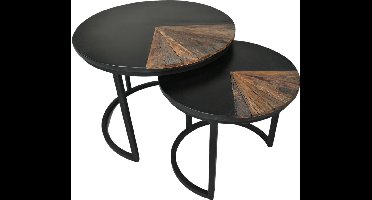 HSM Collection Salontafel Ronin Set van 2 Naturel/Zwart Mangohout/Metaal