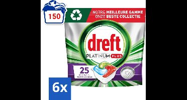Dreft Platinum Plus - Vaatwascapsules - Deep Clean Boosted - Fresh Herbal Breeze - 25 Afwasbeurten - Voordeelverpakking - 6 stuks