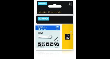 DYMO Rhino industriële Vinyl Labels | 12 mm x 5,5 m | witte afdruk op blauw | zelfklevende labels voor Rhino & LabelManager labelprinters