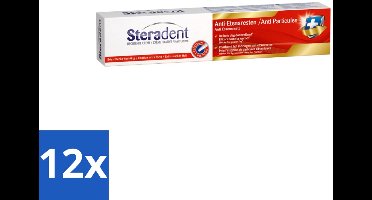 Steradent - Fixatiecrème - Tegen Etensresten - 75 g - Voordeelverpakking - 12 stuks