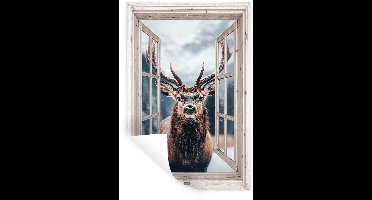 Muurstickers - Sticker Folie - Hert - Dieren - Landschap - Winter - Sneeuw - Doorkijk - Natuur - 20x30 cm - Plakfolie - Muurstickers Kinderkamer - Zelfklevend Behang - Zelfklevend behangpapier - Stickerfolie