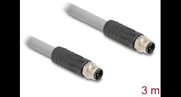 Delock M12 Cable L-coded 5 pin male to male PUR suitable for drag chains 3 m grey