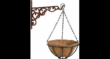 Hanging basket 25 cm met metalen muurhaak en kokos inlegvel - Complete hangmand set van gietijzer