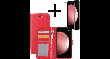 Hoesje - Met Screenprotector - Geschikt voor Samsung Galaxy S23 FE - Luxe Pasjeshouder - Bookcase Portemonee - Flip Case - Kunstleer Book Case - Flipcase - Book Cover - Walletcase - Portemonneehoes - Rood