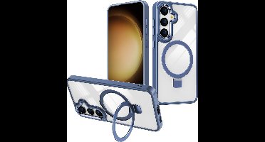 Hoesje Geschikt voor Samsung Galaxy S24 hoesje Blauw - kickstand Draaibare Ring Houder - Geschikt voor Magsafe