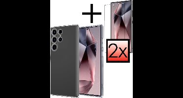 Hoesje - Met 2x Screenprotector - Geschikt voor Samsung Galaxy S24 Ultra - Sterk & Shockproof - Back Cover - Siliconen Case - Telefoon Hoes - Transparant