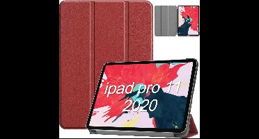 Hoes geschikt voor iPad Pro / Pro 2021 / 2020 Wine Rood - 11 Inch - Hoes geschikt voor iPad pro 2020 Hoes - Hoes geschikt voor iPad pro 2021 smart cover Trifold