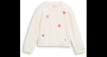 Tom Tailor - Gebreide trui met bloemenborduursel - Maat 116/122 - Gardenia White