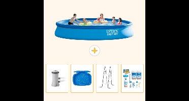 Intex Rond Opblaasbaar Easy Set Zwembad - 457 x 84 cm - Blauw - Inclusief Pomp - Voetenbad - Ladder - Onderhoudspakket - 5-delig